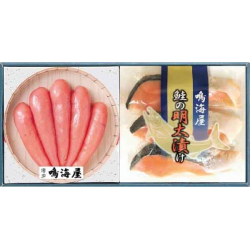 プレゼント「鳴海屋 辛子明太子と鮭の明太漬詰合せ」の画像です